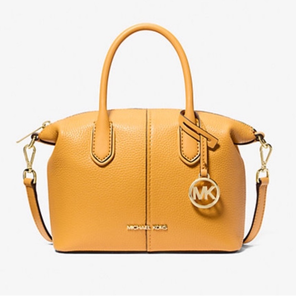 MICHAEL KORS Hyde Small Pebbled Leather Satchel Crossbody NWT Golden Rod